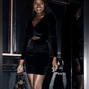 Abercrombie velvet ruched cutout long sleeve mini dress